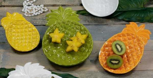zestaw 3 kolorowych ceramicznych talerzyków - ananasów