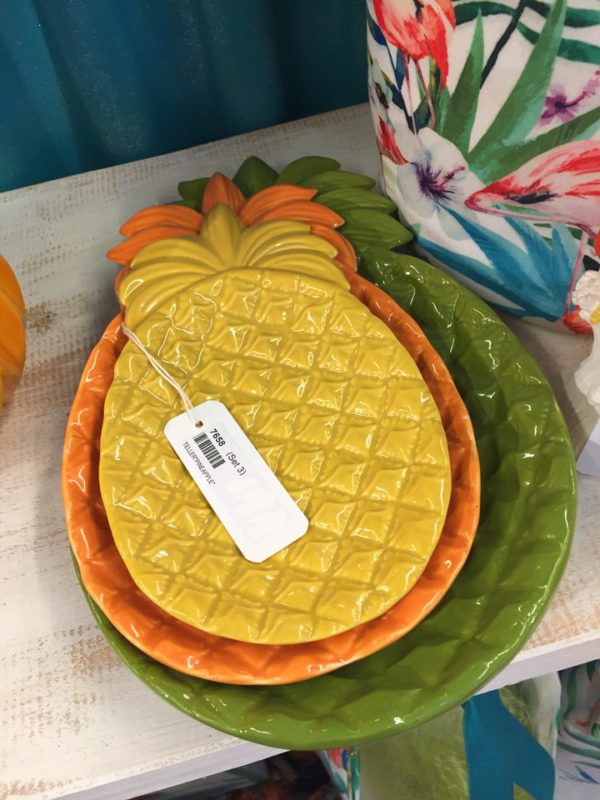 zestaw 3 kolorowych ceramicznych talerzyków - ananasów