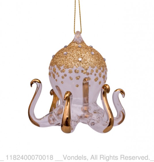 Bombka choinkowa szklana meduza złota z brokatem