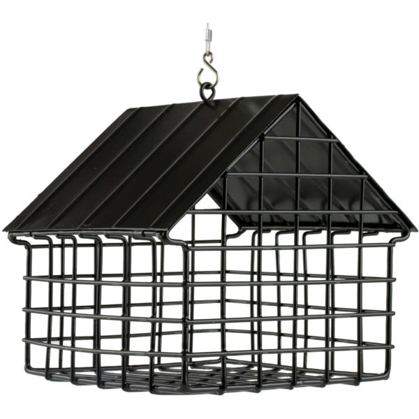 czarny karmnik dla ptaków z siatki metalowej